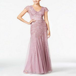 Adrianna Papell Womens  Embellished Gown w/ Cap Sleeve Antique rose  12